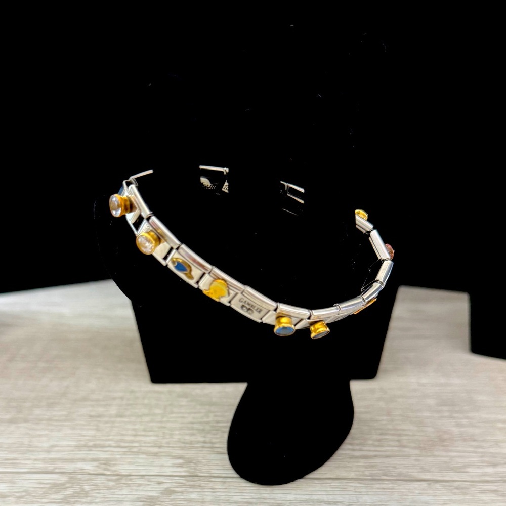 Talexia Metal Charm Bracelet with Stones and Charms Premade-Preowned